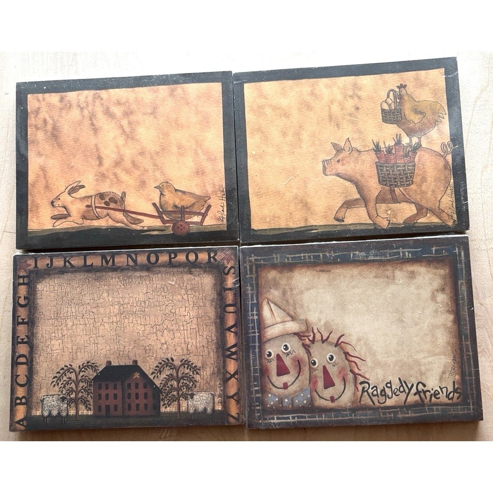 Primitives by Kathy Note Pad LOT of 4 NIP New Pig Rabbit Saltbox Folk Art #11